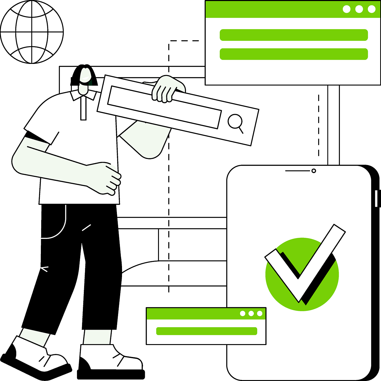 Ilustração de certificação digital com elementos de segurança e tecnologia